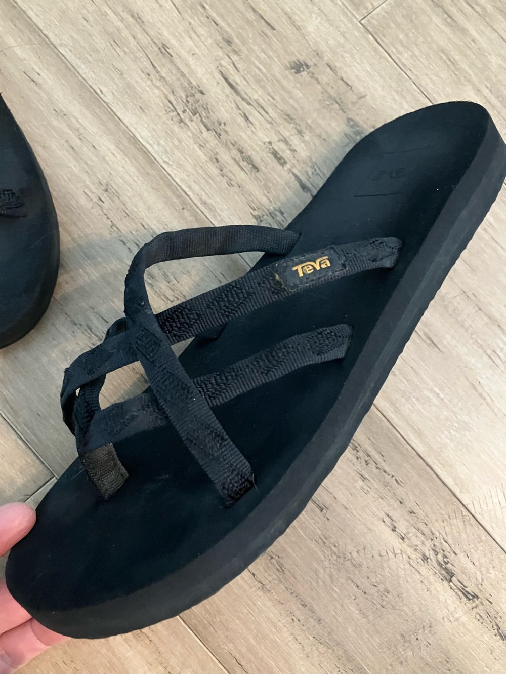 Teva black cross strap black slide sandals. Size 8